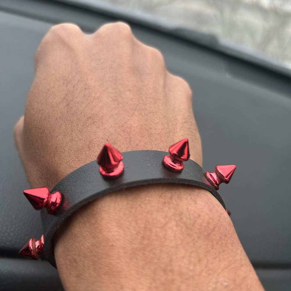 Gothic small Spike faux leather punk bracelet emo Rivets Cuff Black Wristband